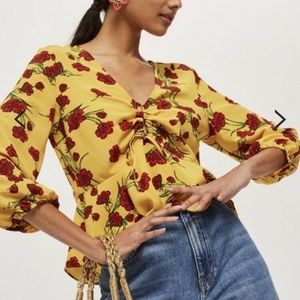 Topshop Mustard Yellow and Floral Blouse